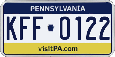 PA license plate KFF0122