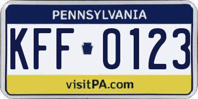 PA license plate KFF0123