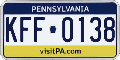 PA license plate KFF0138