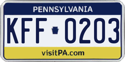 PA license plate KFF0203