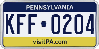 PA license plate KFF0204