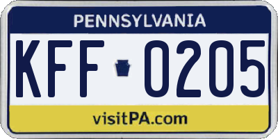 PA license plate KFF0205