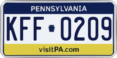 PA license plate KFF0209