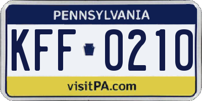PA license plate KFF0210