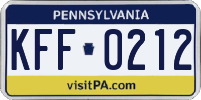 PA license plate KFF0212