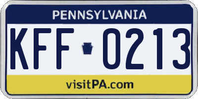 PA license plate KFF0213