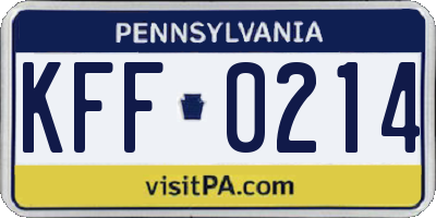 PA license plate KFF0214