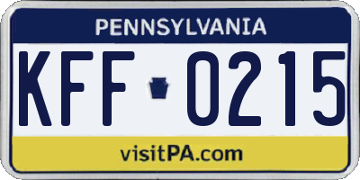 PA license plate KFF0215