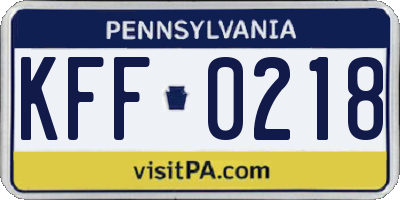 PA license plate KFF0218