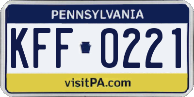 PA license plate KFF0221