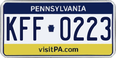 PA license plate KFF0223