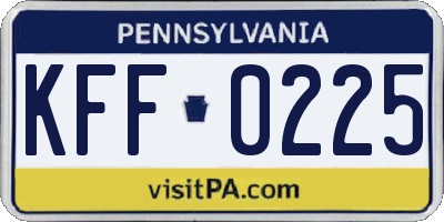 PA license plate KFF0225