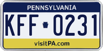 PA license plate KFF0231