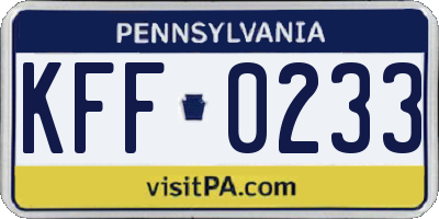 PA license plate KFF0233