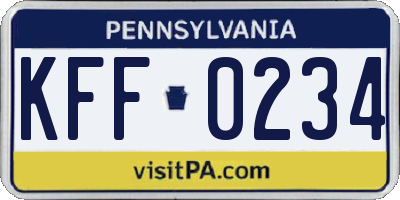 PA license plate KFF0234
