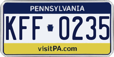 PA license plate KFF0235