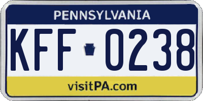 PA license plate KFF0238