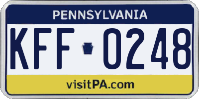 PA license plate KFF0248