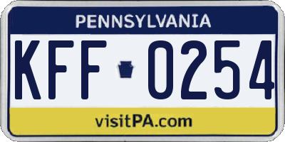 PA license plate KFF0254