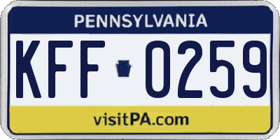 PA license plate KFF0259