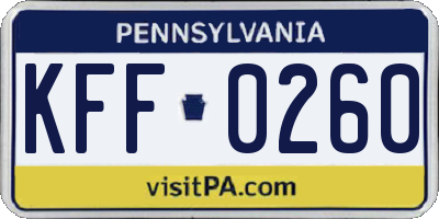 PA license plate KFF0260