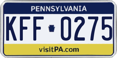 PA license plate KFF0275