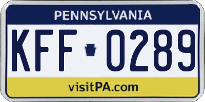 PA license plate KFF0289