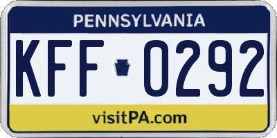 PA license plate KFF0292