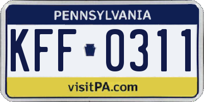 PA license plate KFF0311