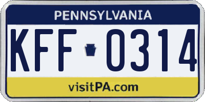 PA license plate KFF0314