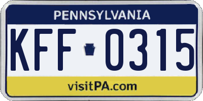 PA license plate KFF0315