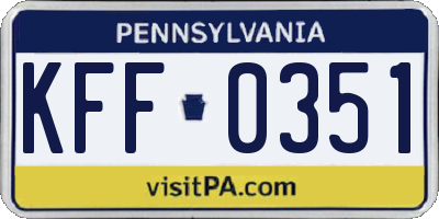PA license plate KFF0351