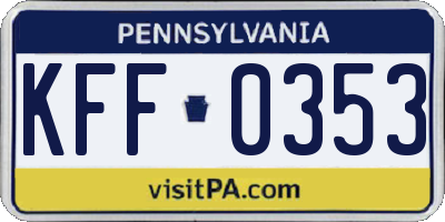 PA license plate KFF0353