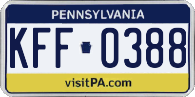 PA license plate KFF0388