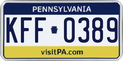 PA license plate KFF0389