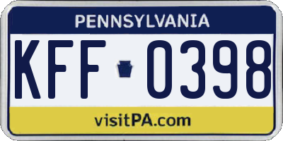 PA license plate KFF0398