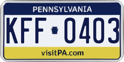 PA license plate KFF0403