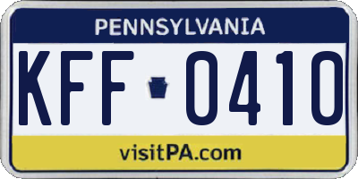 PA license plate KFF0410