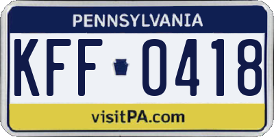 PA license plate KFF0418