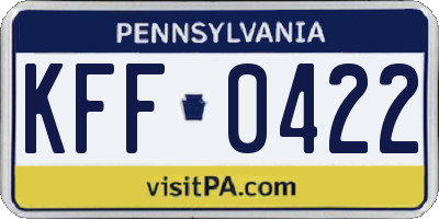 PA license plate KFF0422
