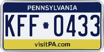 PA license plate KFF0433
