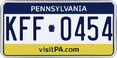 PA license plate KFF0454