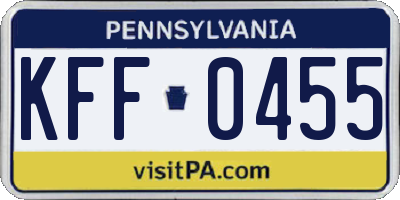 PA license plate KFF0455