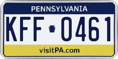 PA license plate KFF0461