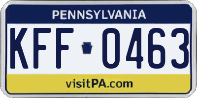 PA license plate KFF0463