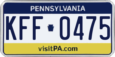 PA license plate KFF0475