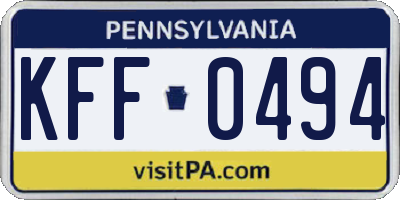 PA license plate KFF0494