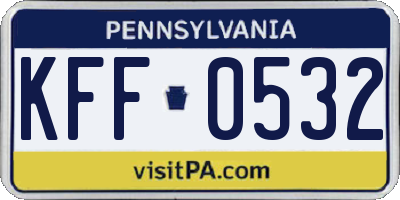 PA license plate KFF0532