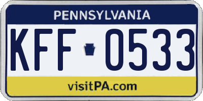 PA license plate KFF0533