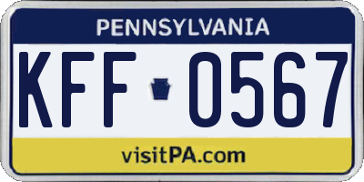 PA license plate KFF0567